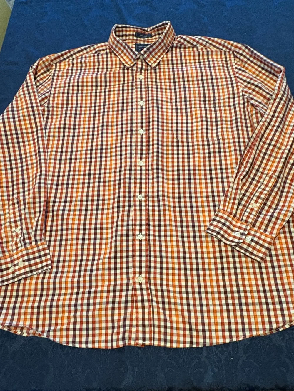 Perfect for fall! 🍁 Saddlebred Orange, Brown & Red gingham men’s shirt